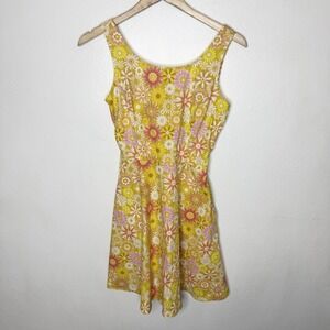 Retrolicious Yellow Floral Retro Fit And Flare‎ Mini Dress Pockets Women's XS